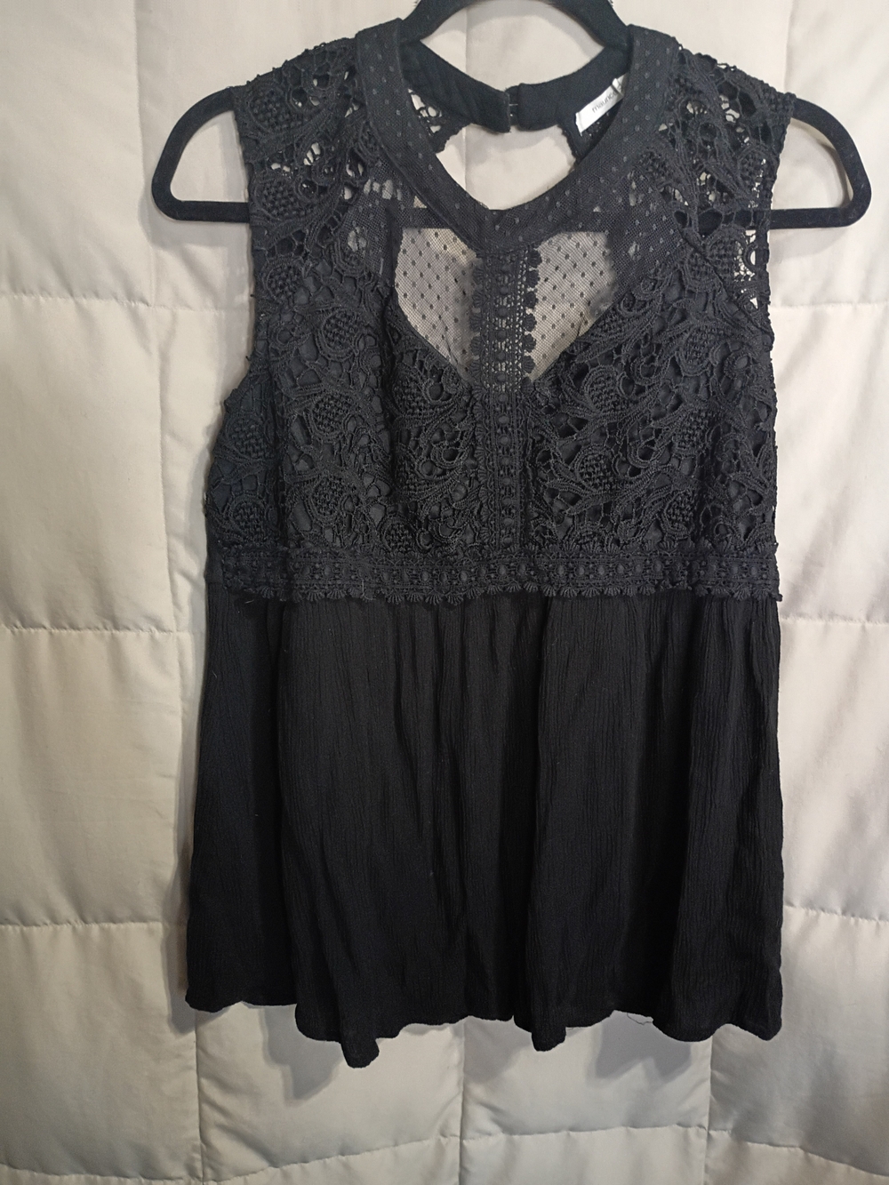 Maurices Black Lace Mesh Yoke Sleeveless Blouse